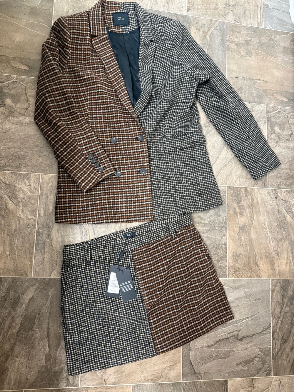 Rails Two-Tone Cody Blazer & Skirt Set - Brown/Gray - medium NWT